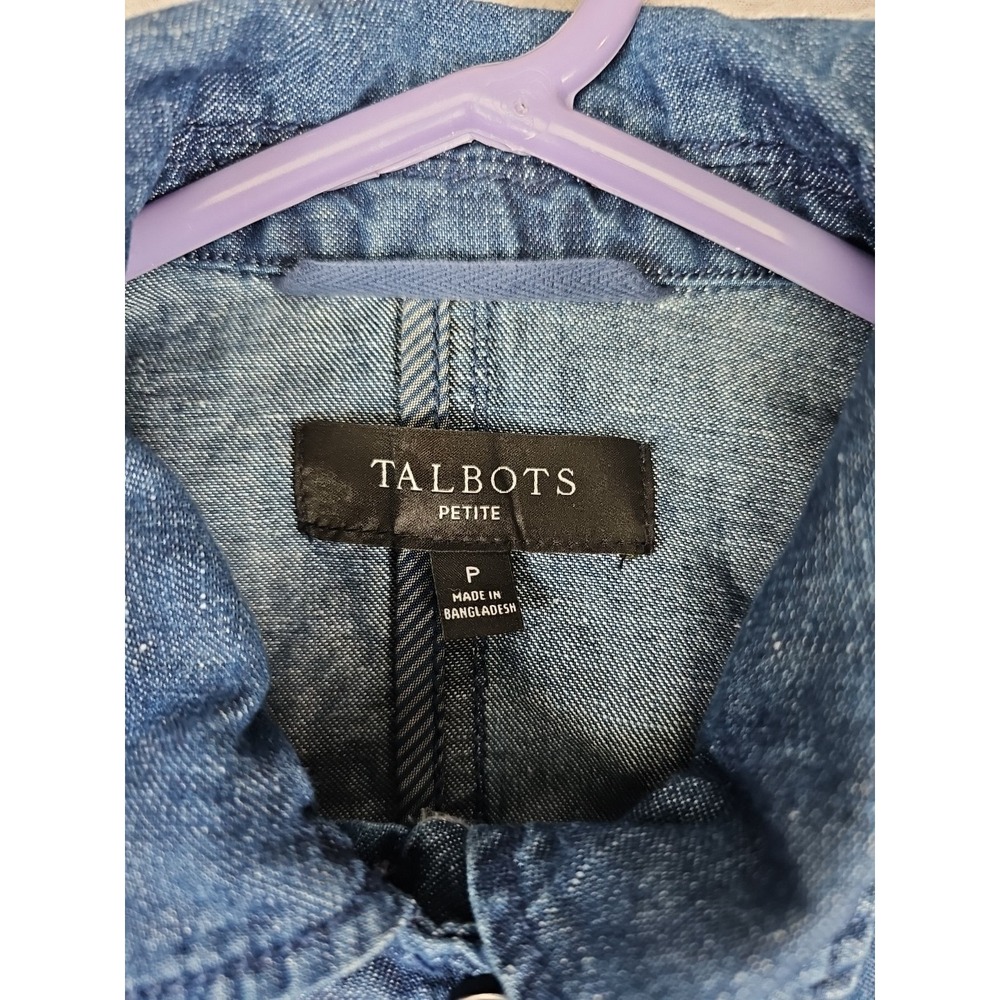Talbots Petite Denim Utility Jacket Size P Blue Drawstring Waist Cotton/Hemp - Picture 3 of 12